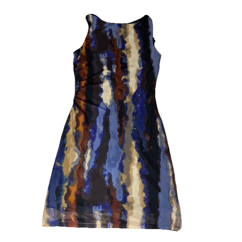 Nicole Miller New York Women's 8 Mesh Sheath Sleeveless Dress Ruched Abstract